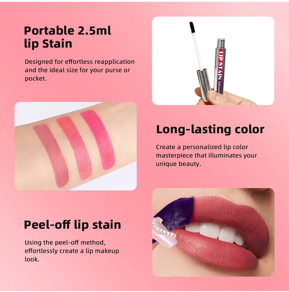 3pcs/set Peel Off Lip Stain Set Long-Lasting Waterproof Lip Tint Transfer Proof Non-stick Cup Natural Lip Stain Female Makeup