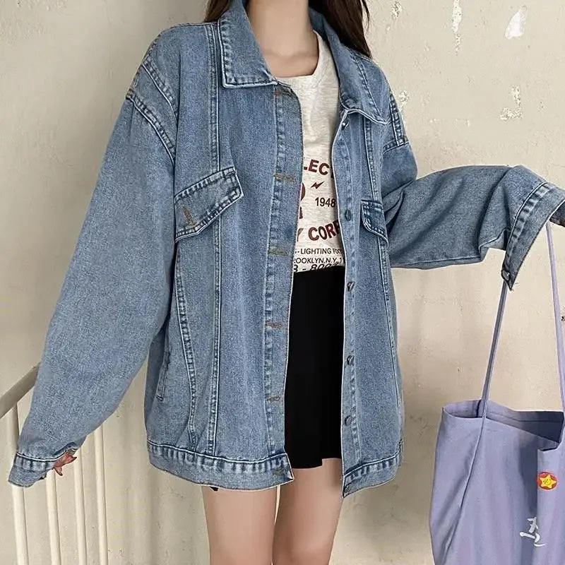 Denim Jacket Women 2025 Spring and Autumn New Style Lazy Style Harajuku Design Loose Versatile Jacket Top for Small People