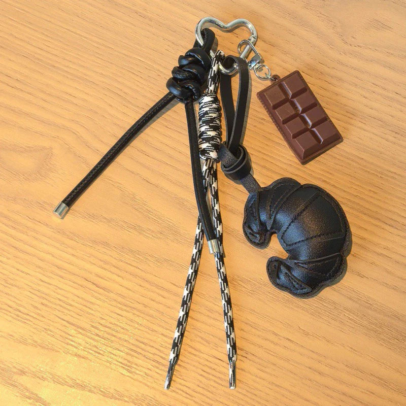 Cute Croissant Pendant Keychain Cartoon Bread Bag Charm Backpack Hanging Woven Rope Design Accessories Gift