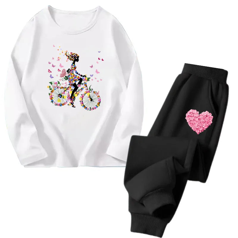 Spring Autumn Toddler Girls Fashion Set Kawaii Print Long Sleeve T-Shirt And Pants Two-Piece Casual Clothing Outfit for Girls
