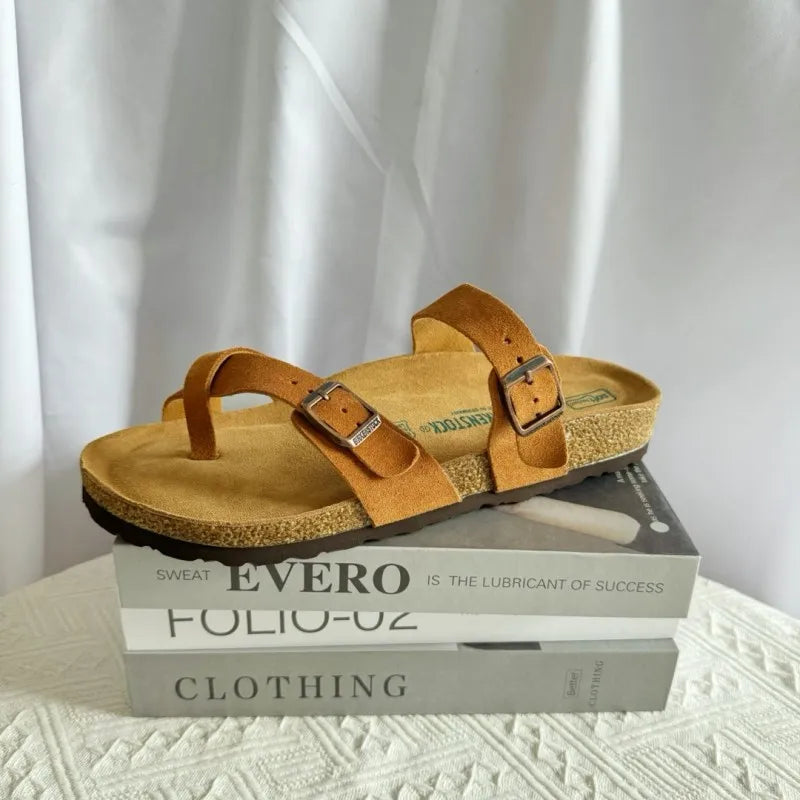 Summer Ins Hot Slippers New Women Cork Clogs Slippers Footbed Beach Sandals Outdoor Suede Clogs Sandals with Adjustable Buckle
