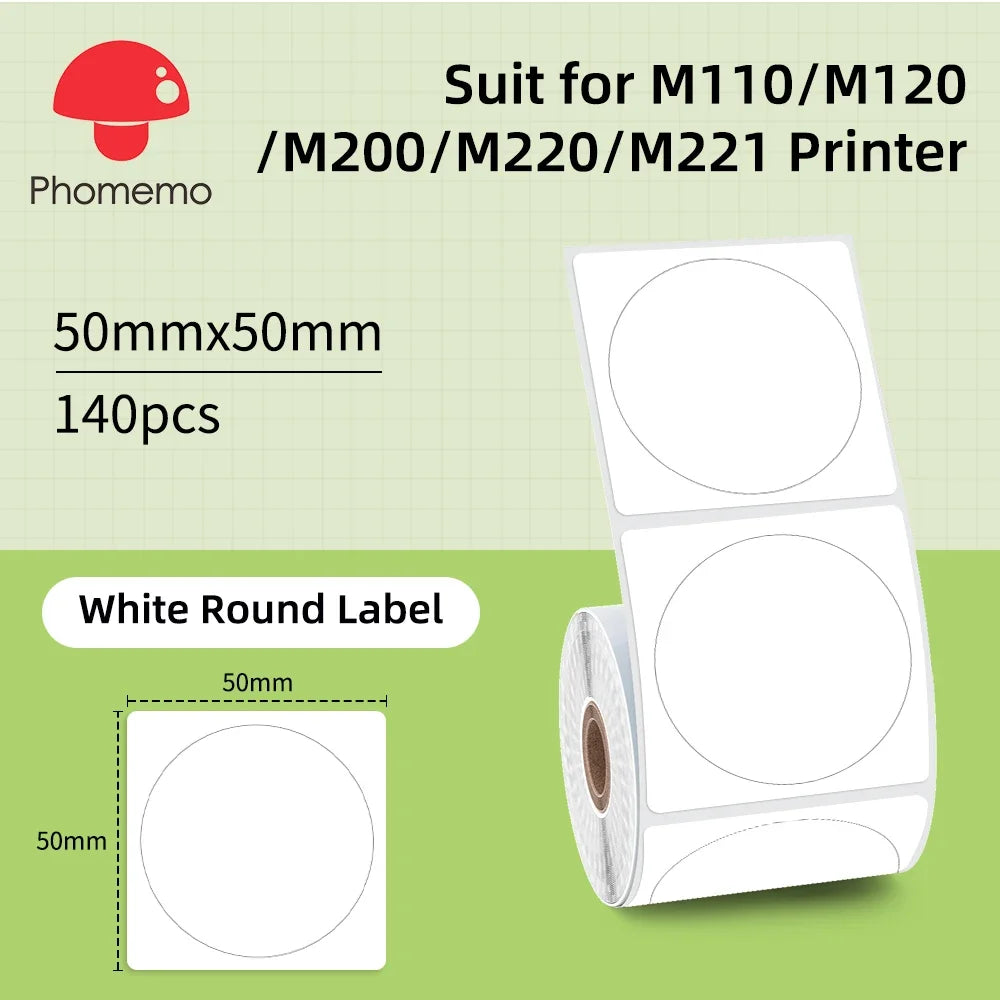 Label Sticker for Phomemo M110 M220 M221 M120 Mini Portable Printer 20-50mm Thermal Label Printer Stickers Pocket Labeling Maker
