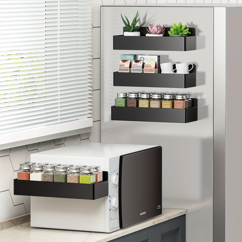 2pcs New Saving Space Strong Magnetic Shelves No Drilling Plastics Storage Basket Spice Storage Rack Refrigerator Microwaves