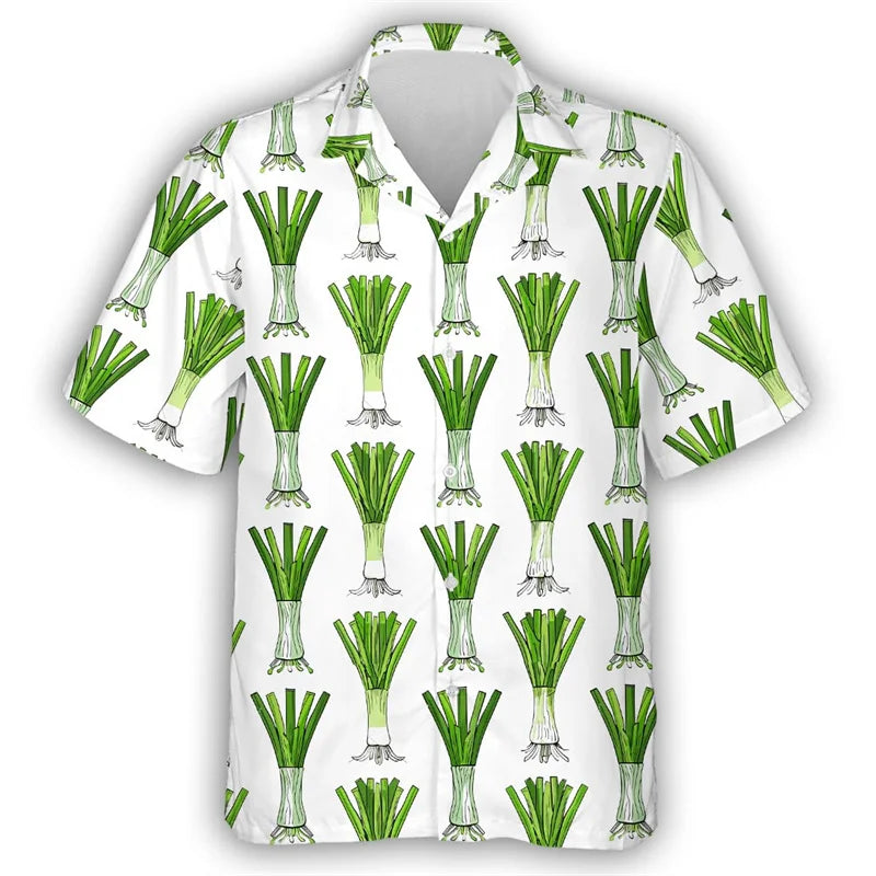 Pepper Tomato Carrot Graphic Hawaiian Shirt For Men Green vegetables 3D Printed Aloha Shirts Leisure Blouses Street Lapel Tops