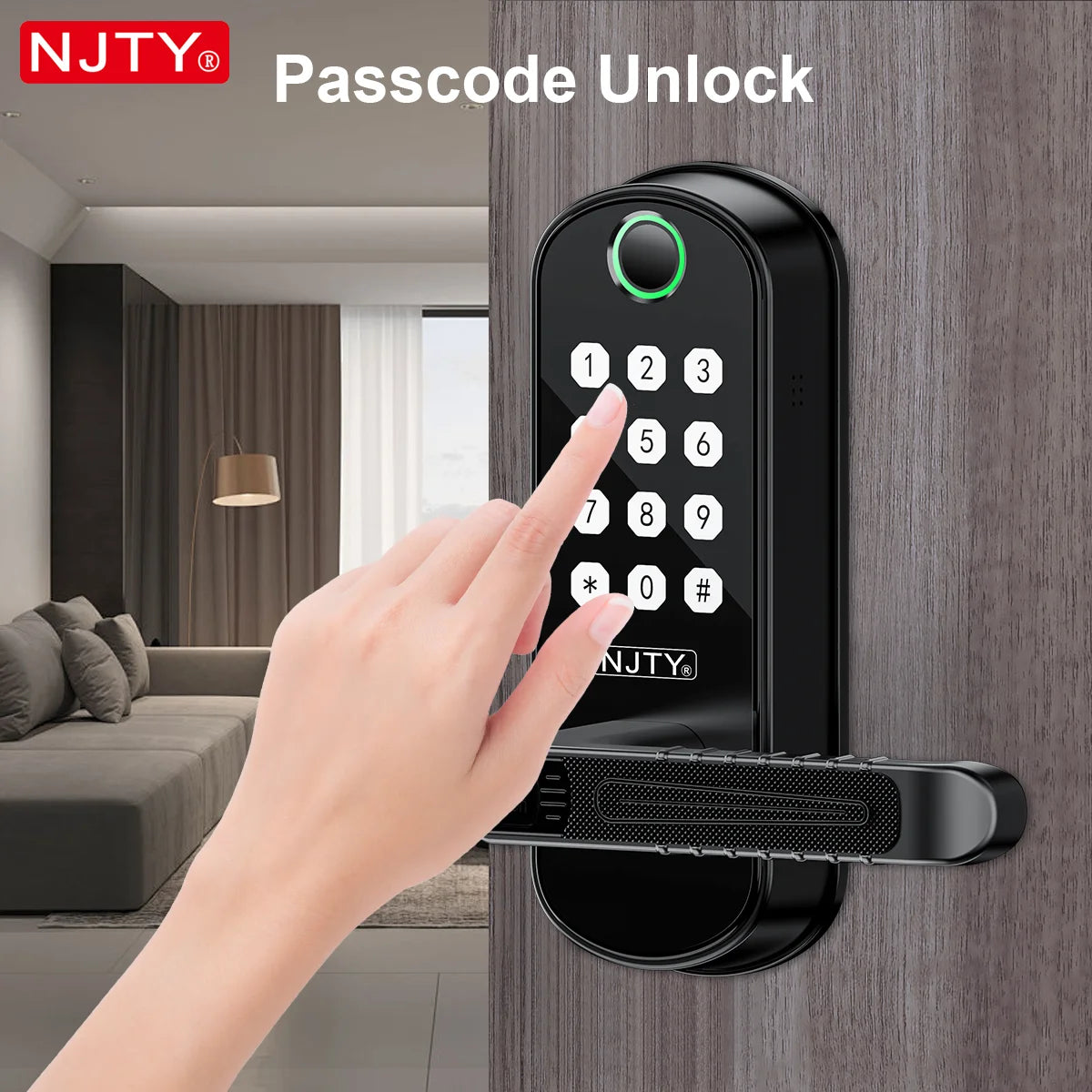 NJTY Fingerprint Door Lock Unlock by Fingerprint/Card/App/Password/NFC/Key Anti-Theft Electronic Door Lock for Bedroom/Outside
