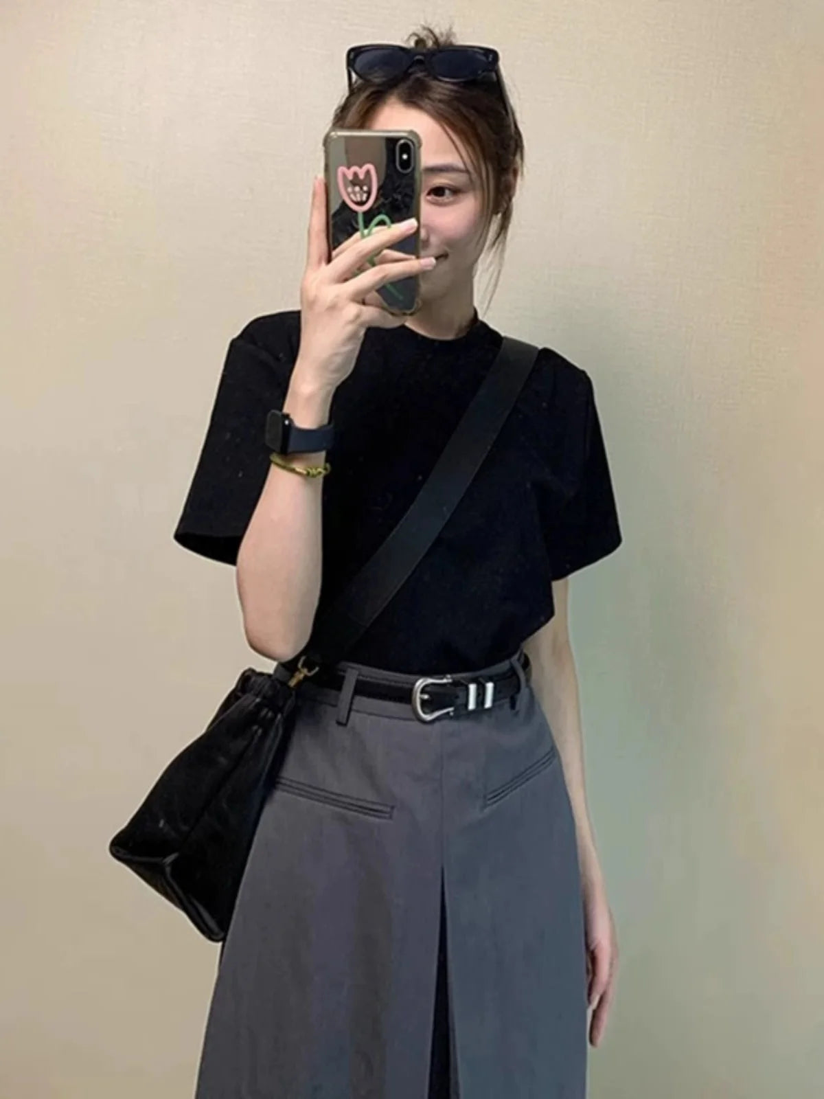 Summer Women's Retro Black Short-sleeved T-shirt Women's Pure Cotton Inner Fashion Bottoming Shirt Solid Color T-shirt Top