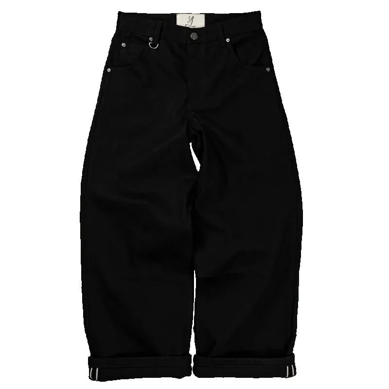 Y2K Vintage Black Denim Two Piece Set Asymmetric Button High Neck Jacket Baggy Wide Leg Pants Streetwear Gothic Harajuku Outfits