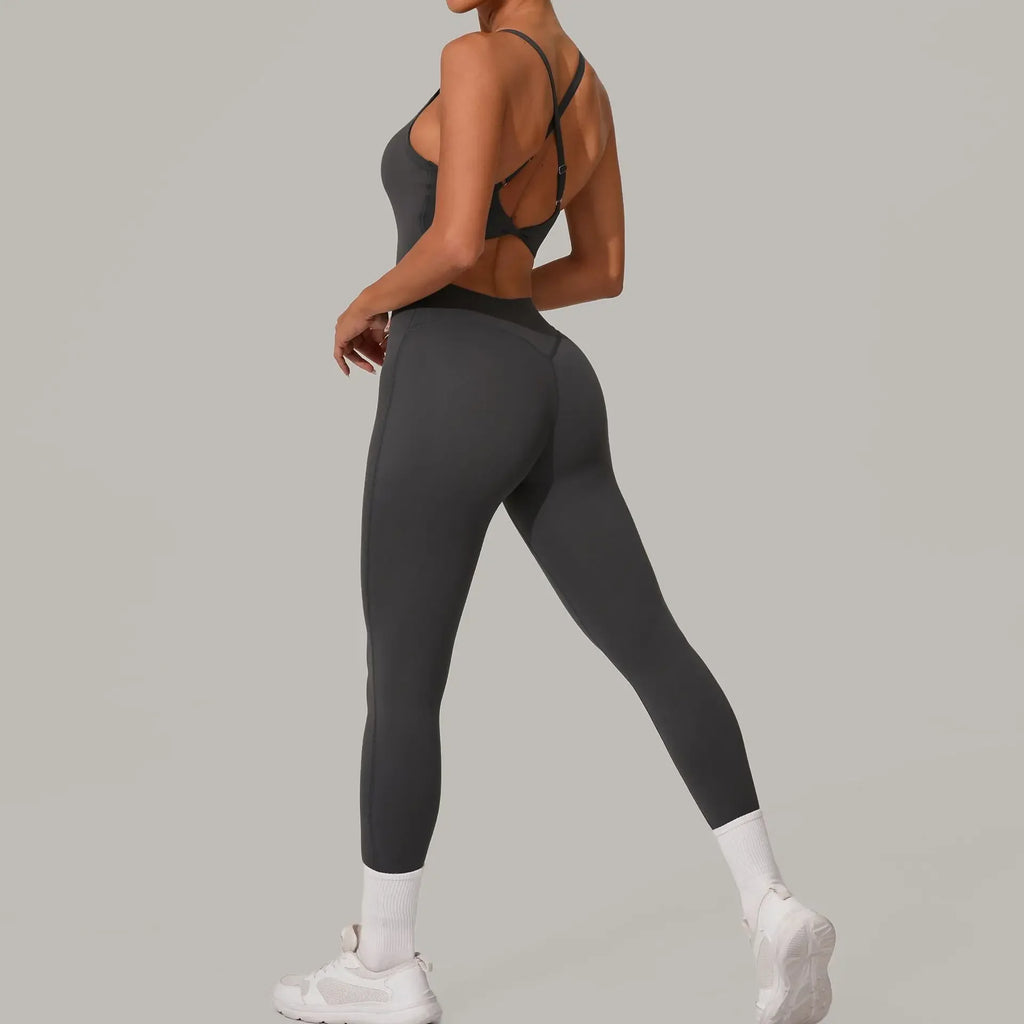 Wholesale Gym Clothes Woman Yoga Set Padding Women's Gym Jumpsuit Activewear Sportswear Push Up Fitness Sports Overalls Purple
