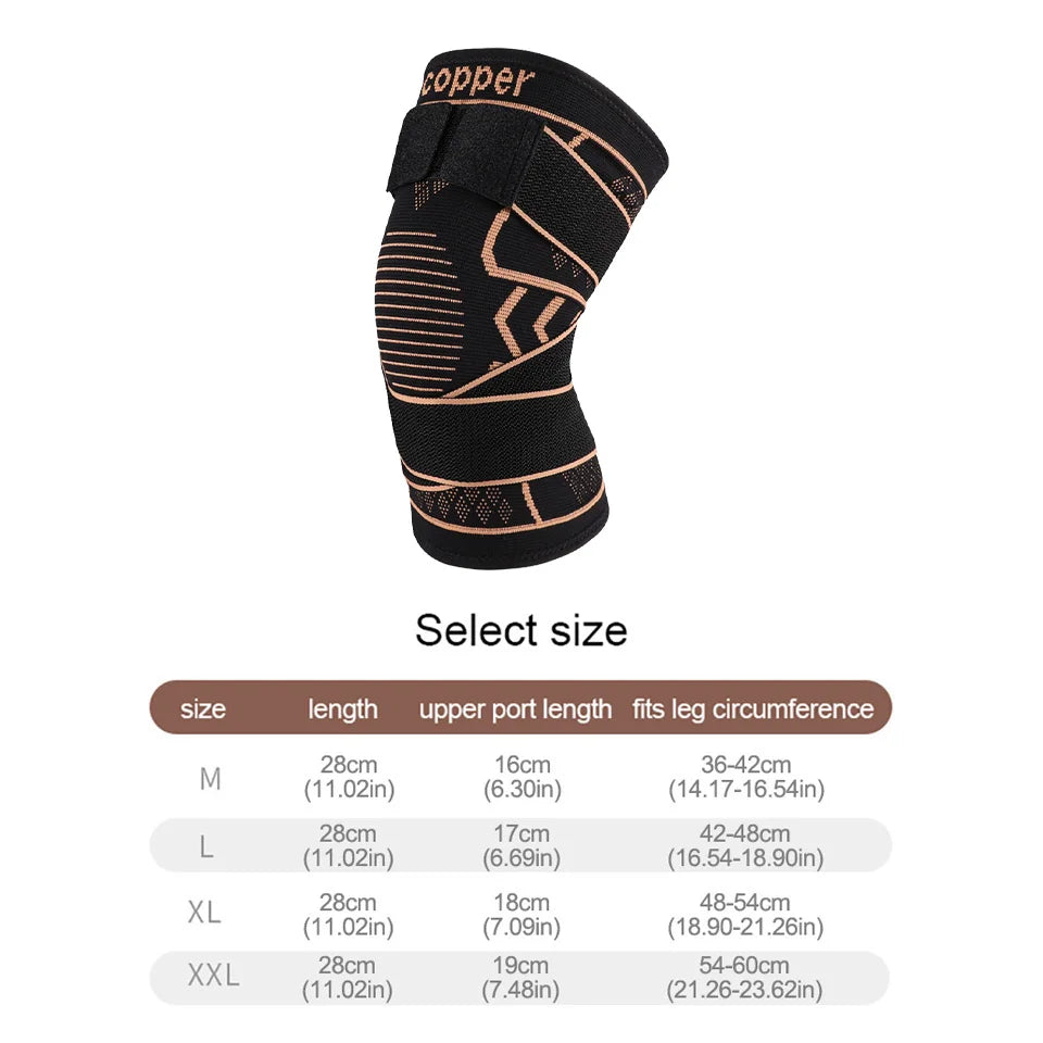1Pcs Knee Support Knitted Nylon Copper Ion X-type Stable Patella Compression With Straps Ligament Strain  Knee Pads Men Women