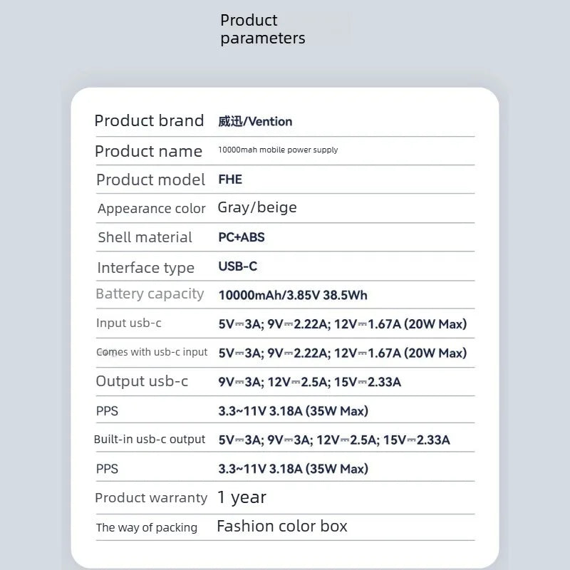 10,000mAh 35W Portable Power Bank – Built-In Cable