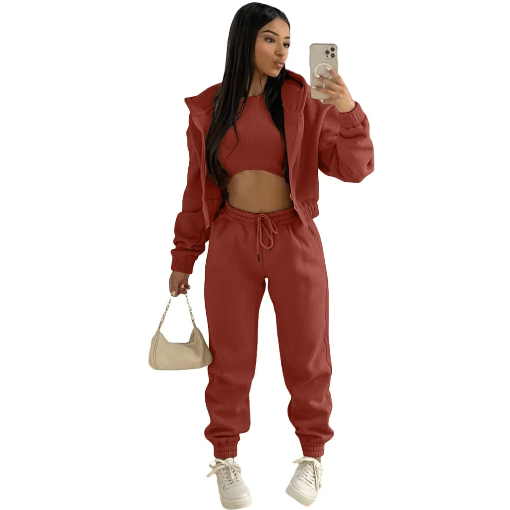 custom women's clothing plain winter hoodie joggers pants 3 piece pants set training wear womens sweatpants and hoodie sets