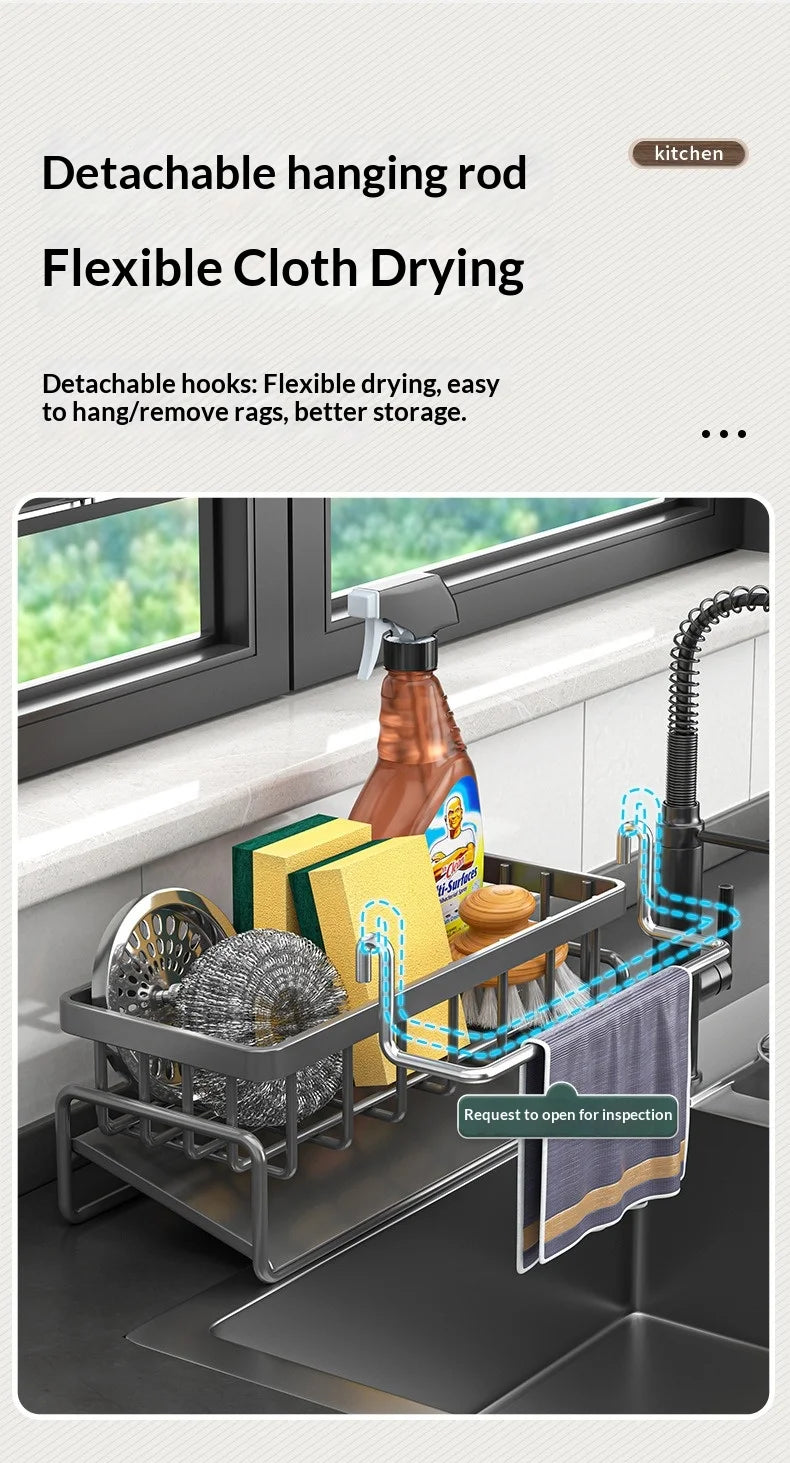 Kitchen Storage Rack and Cloth Holder, Household Sink Draining Basket, Multifunctional Countertop Sponge and Dish Soap Organizer
