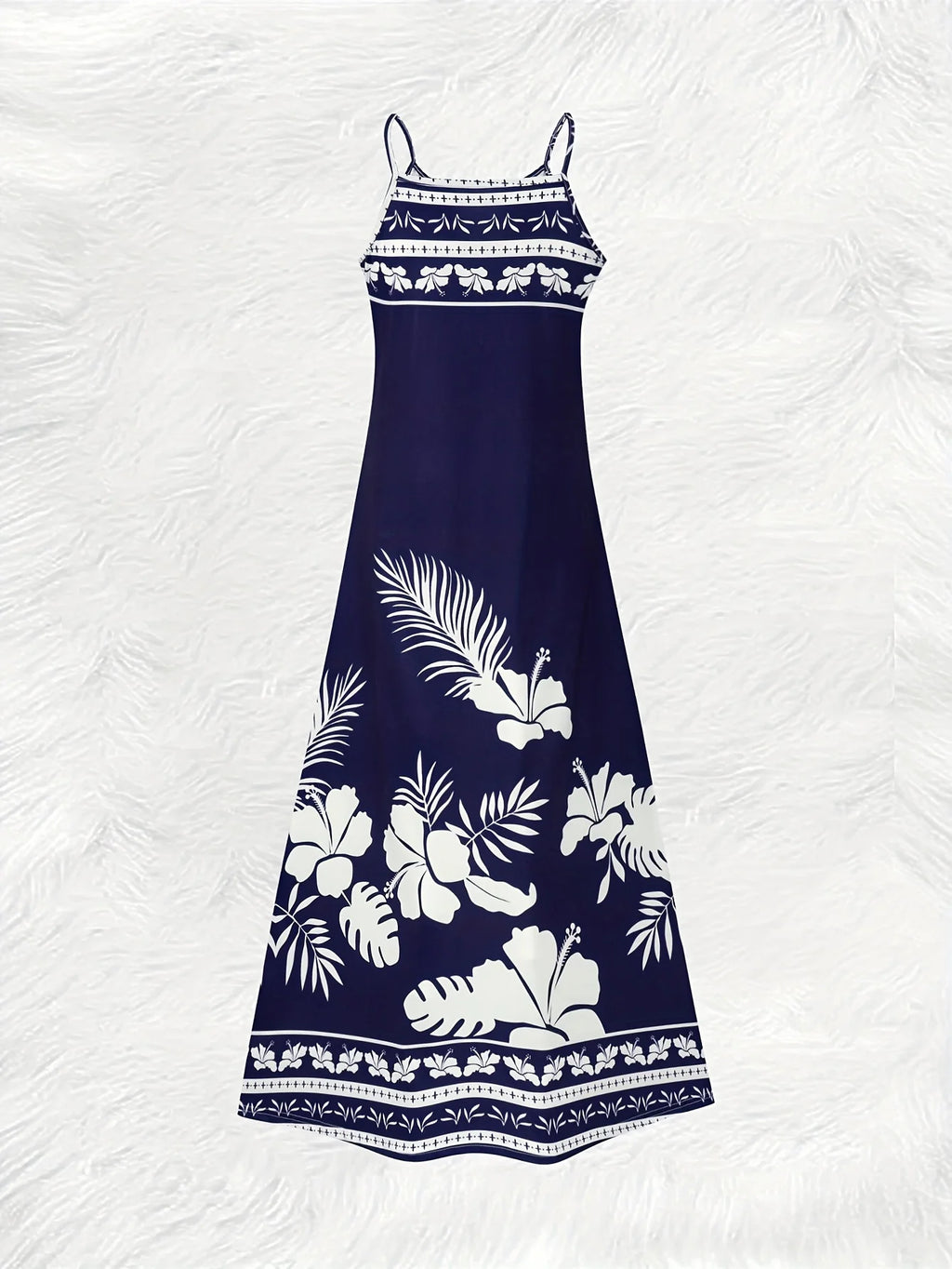 Casual Blue Floral Print Sundress for Women Round Neck Sleeveless Summer Dress Lightweight Flowy Maxi Dress Fashion Trendy