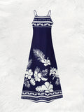 Casual Blue Floral Print Sundress for Women Round Neck Sleeveless Summer Dress Lightweight Flowy Maxi Dress Fashion Trendy