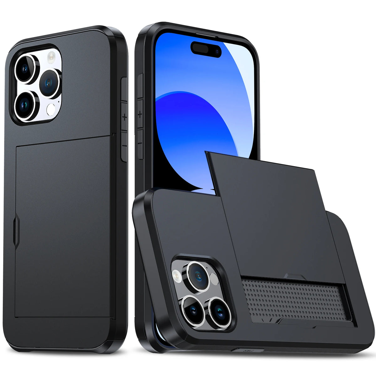 For iPhone 17 Pro Max 16 Pro Max 15 Pro 15 14 13 12 Wallet Card Case Holder Slide Slot Slim Hard PC Heavy Duty Protective Covers