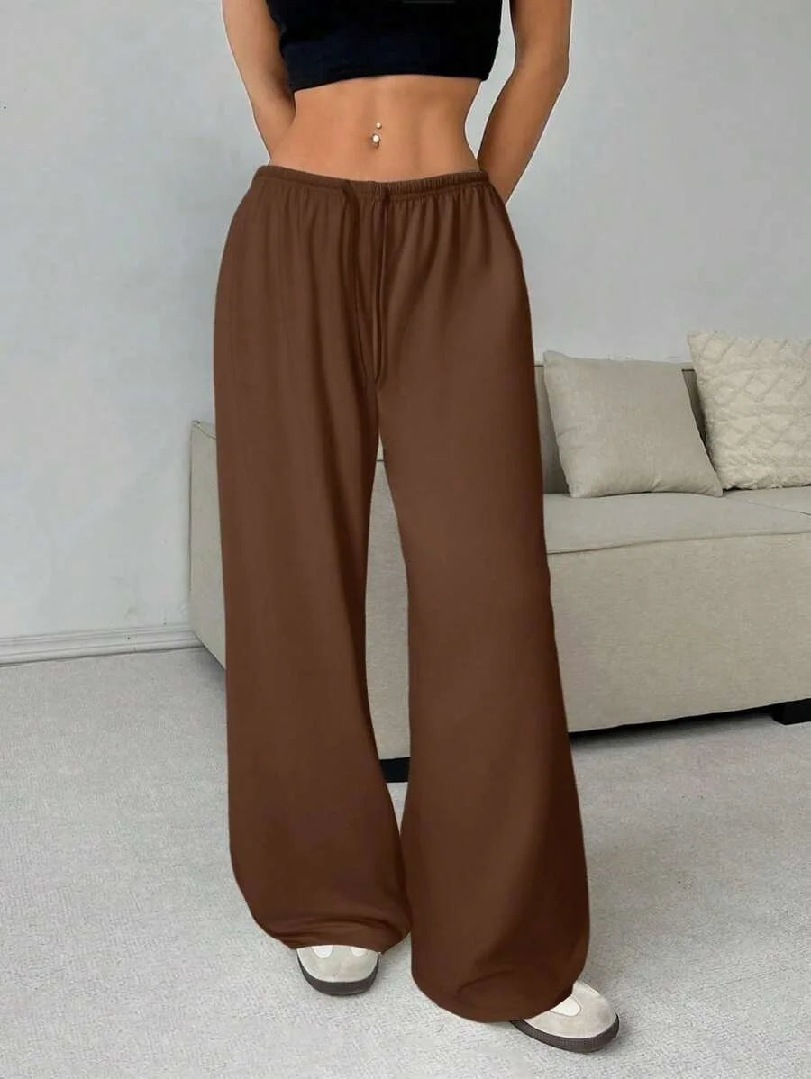 2026 Women's Casual Four Seasons Comfortable Loose Woman Pants Solid  Drawstring Elastic Belt Wide Leg Running Chic Women Pants