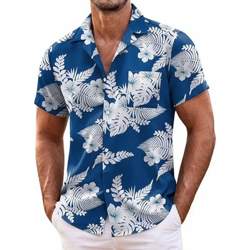 Men's Hawaiian Shirt Short Sleeved Floral Button Shirt Tropical Summer Beach Shirt Camping Collar Shirt