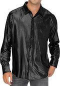 Metallic Shiny Polyester Dress Shirts for Men Black Solid Gold Red Silver Long Sleeve Turn Down Collar Prom Disco Men's Shirt