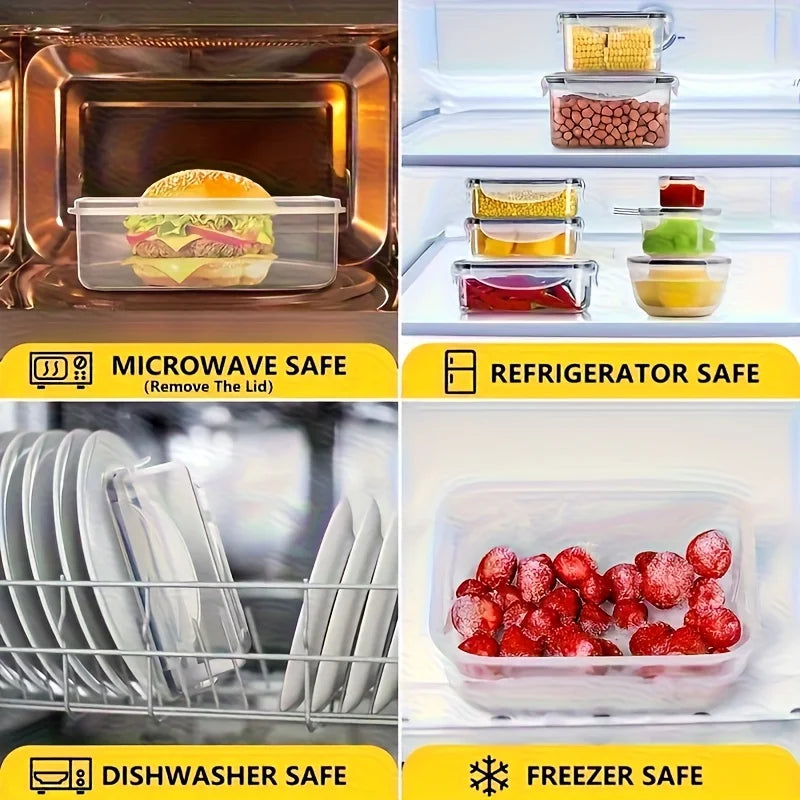 Clear Kitchen Food Storage Container Set - Microwave Safe, Multifunctional Plastic Lunch Box with Lid + 24 Chalkboard Labels
