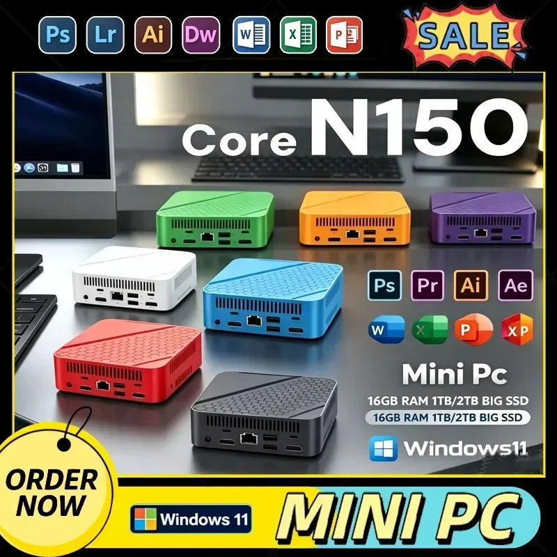 Windows 11 16GB RAM 1/2TB SSD Mini Pc Computer Intel Core N150 Gaming Office Study Pc