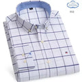 100% Pure Cotton Oxford Shirts for Men Long Sleeve Plaid Shirt Striped Male Business Checked Red Shirt Mans Designer Clothes 7XL