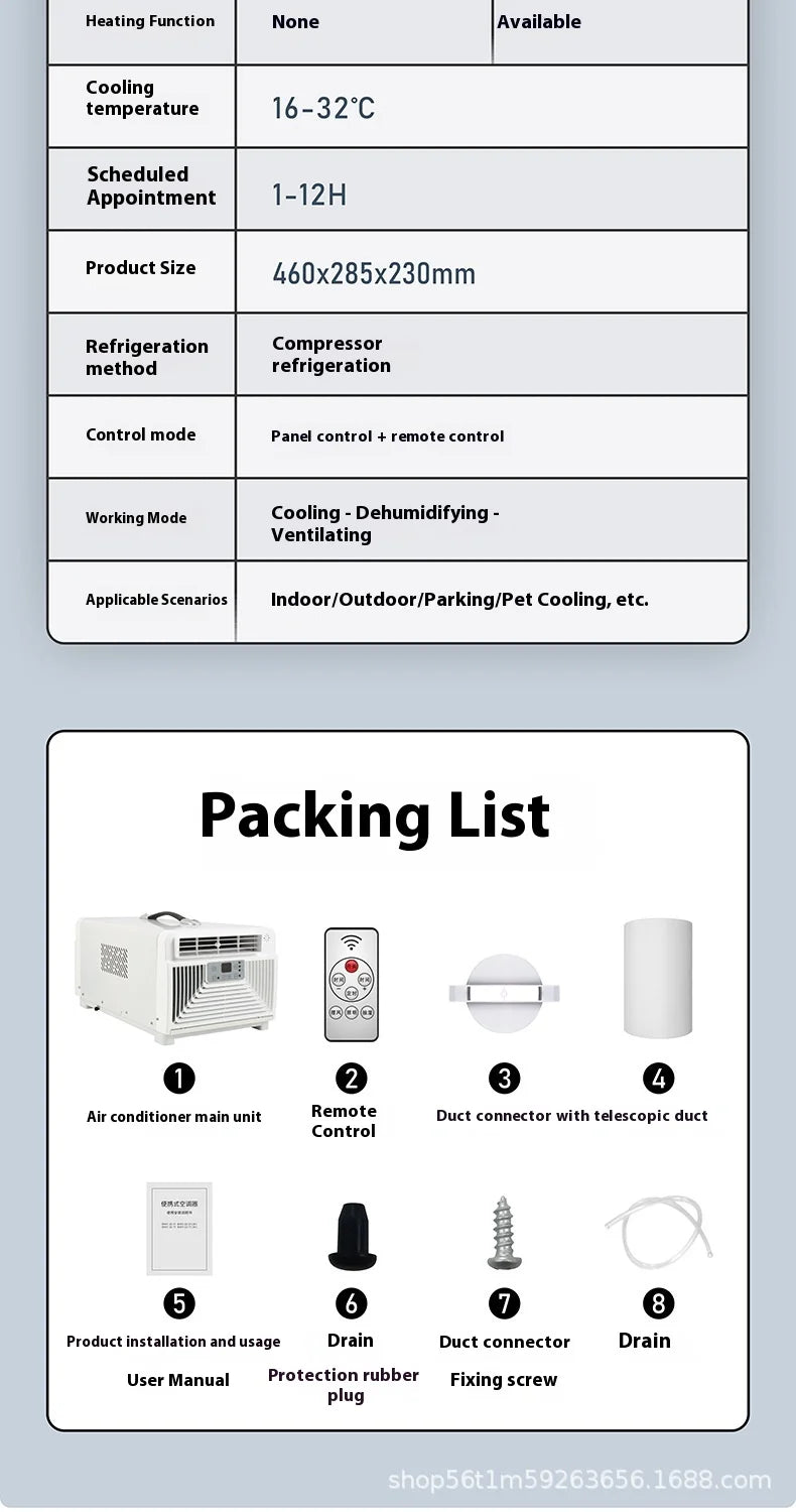 Portable Camping Tent Air Conditioner Low Noise Mini Air Conditioning For Bedroom Motorhome Camper Van Truck 110V-220V