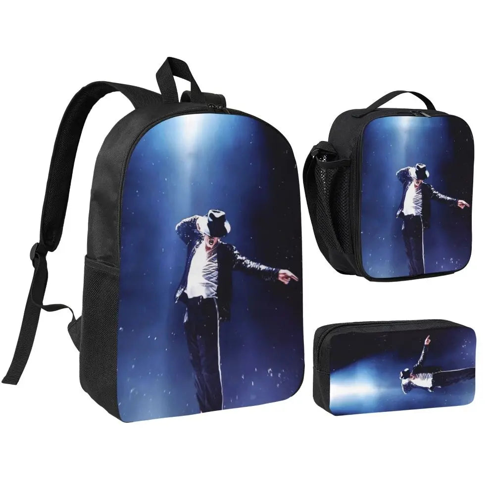MJ Pop Legend Music 3pecs/set Backpack for Student Shoulder Bag Lunch bag Pencil Case