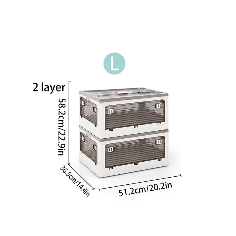 Plastic Storage Box with Lid, Foldable with Wheels, Five-Opening Door, Stackable, Used for Organizing Clothes, Snacks, and Camping, White and Light Yellow