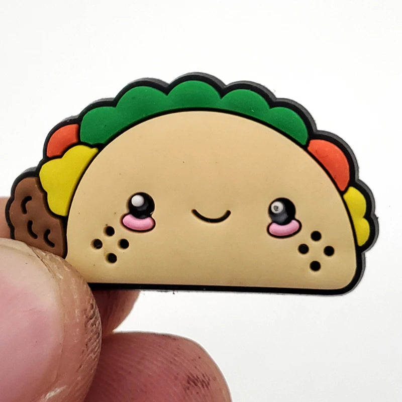 Cute Kawaii Food Shoes Charms Set Cartoon Burger Pizza Boba Shoe Accessories, PVC Clog Decorations for Sandals, Party Gifts