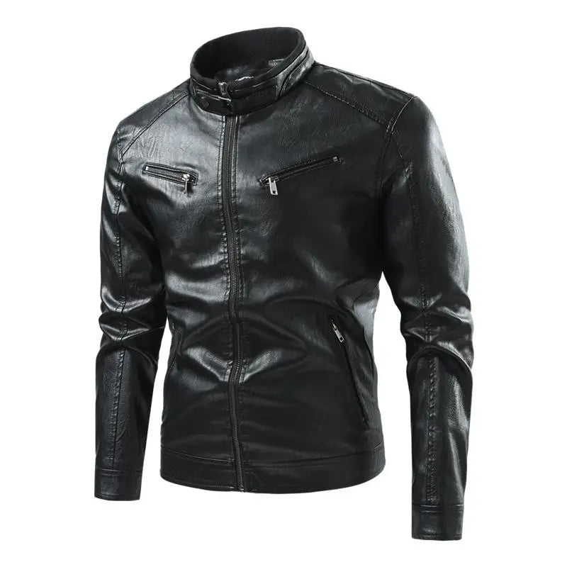 Spring and Autumn Thin Men's Stand-Up Collar Leather Jacket Motorcycle Jacket PU Leather Men's Vintage Jacket
