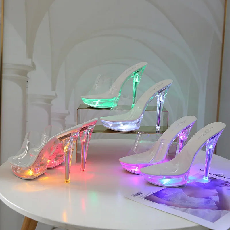Women's Led Illuminated Sandals Clear Heel Slippers 15CM Sexy Led light Heels LFD-190