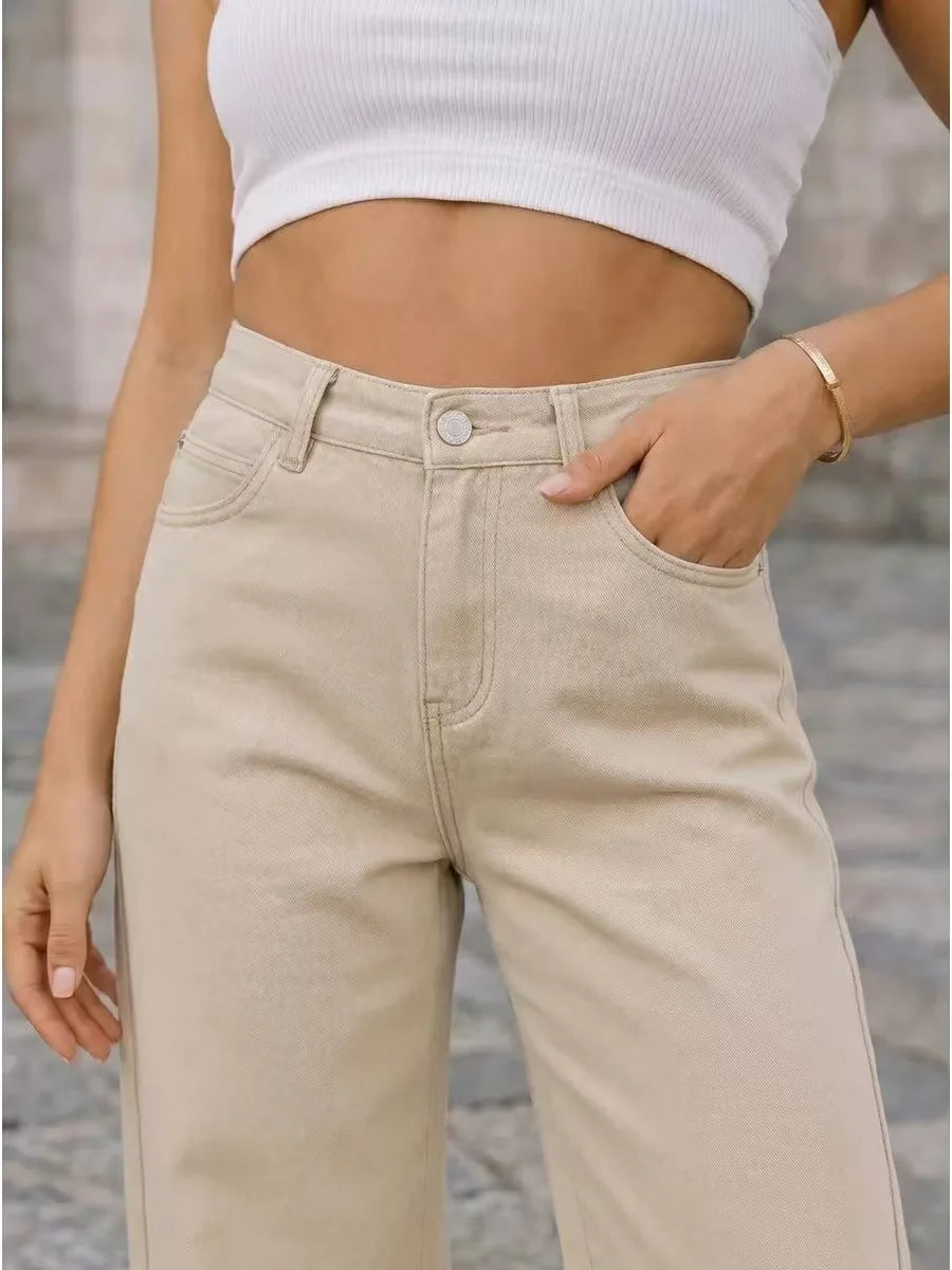 2026 New American Fashion Women's Loose Casual Wide Leg Straight Denim Jeans Baggy Streetwear Pants All Season Trousers