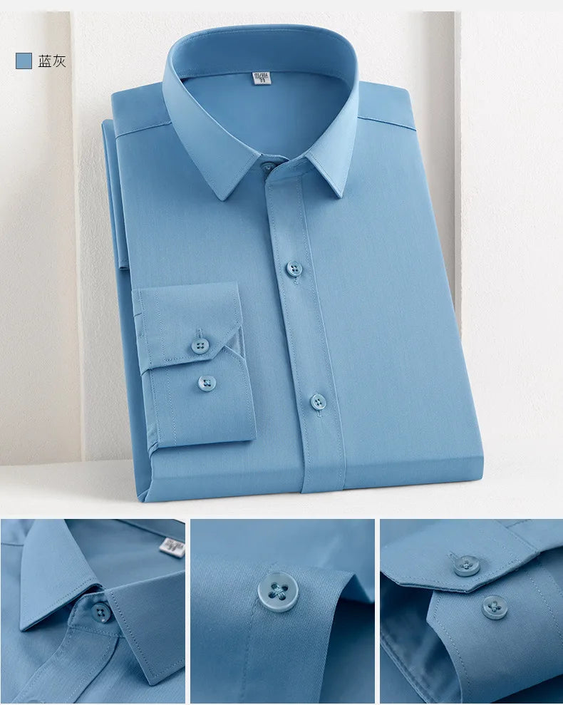 Bamboo Fiber Men's Shirt Long Sleeve Anti-Wrinkle Dress Shirts For Men Slim Fit Camisa Social Business Formal White Office Shirt