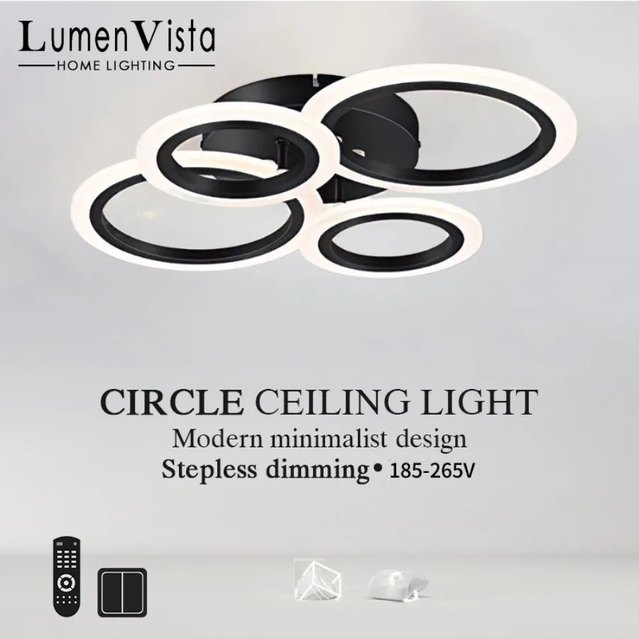 Modern Dimmable LED Ring Ceiling Lights Chandelier Indoor Home Decor Lighting Fixture for Living Dining Bedroom Study Room