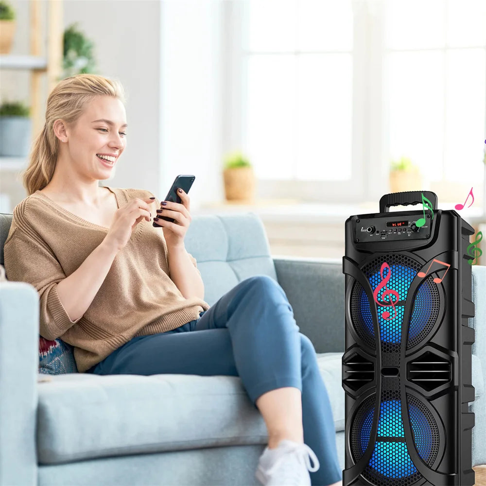 6000W Portable Party Bluetooth Speaker Sound System  Rechargeable Outdoor Loud Karaoke Dual 8 " Speaker