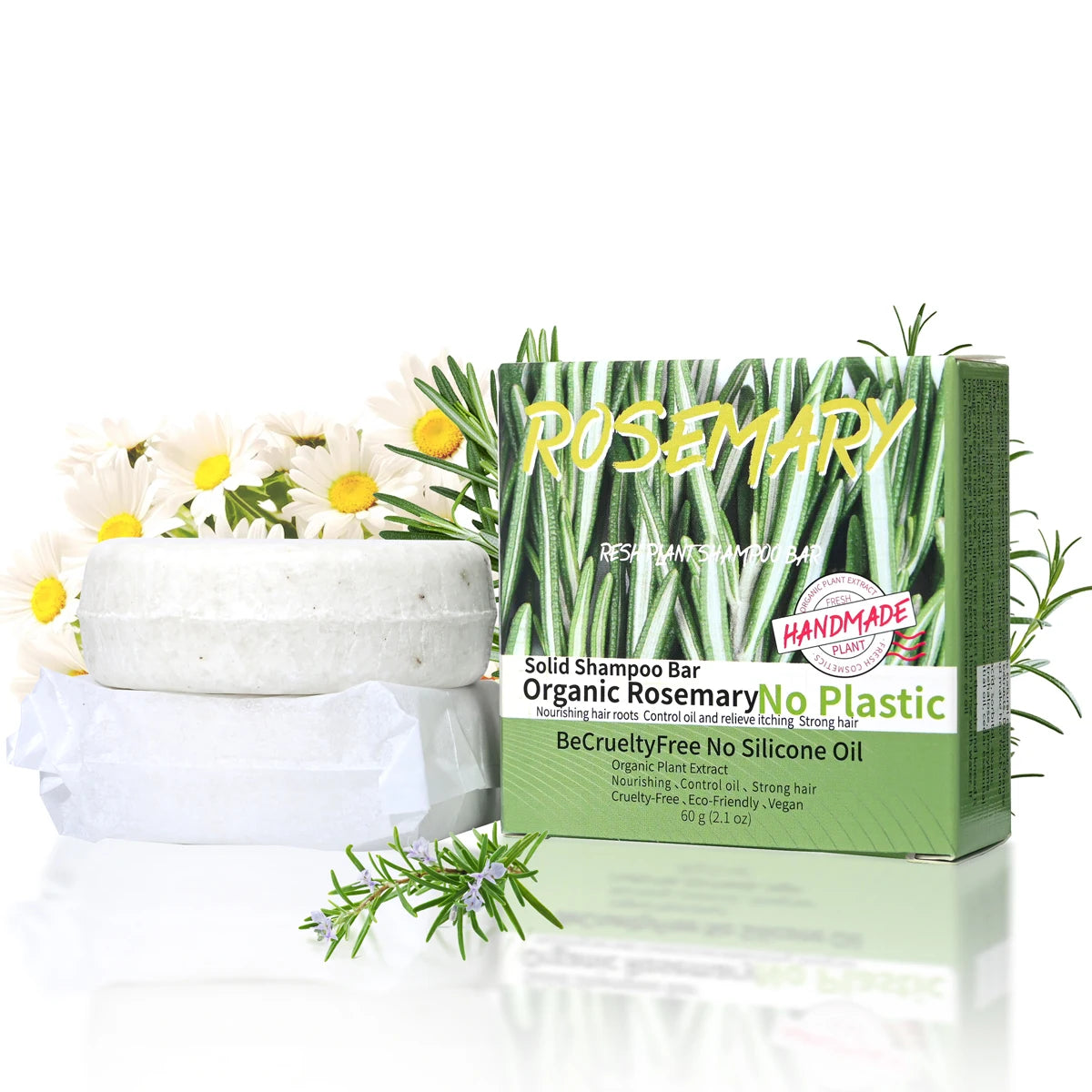 60g Natural Fragrance Rosemary Shampoo Soap, Handmade Soap Oil Control and Dandruff Removal Soap for Both Men and Women