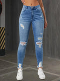 Women's Slim Fit Jeans with Rips Casual Slimming Cone Shaped Mom Jeans Comfortable Stretch Denim Trousers