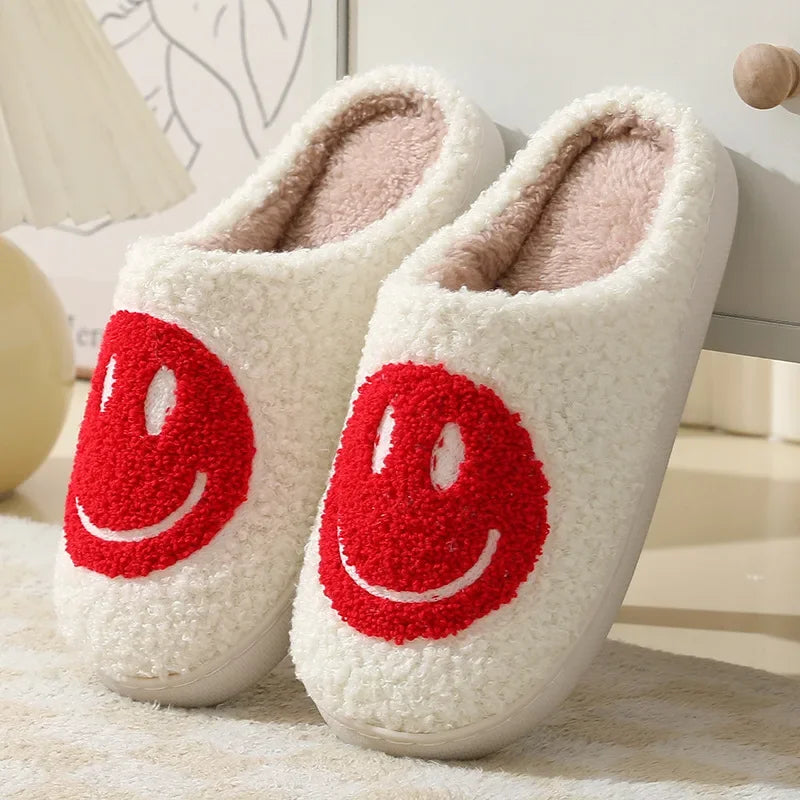 Fuzzy Smile Face Women man Slipper Kawaii Cartoon Plush Contton Indoor Funny Cute Winter Warm Floor house Home Non slip Shoes