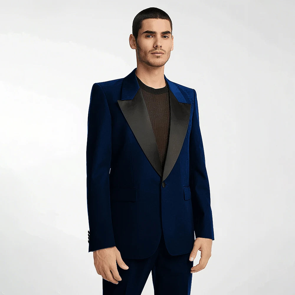 Handsome Black Men's Suit 2 Pieces Single Button Peak Lapel Set Daily Fashion Male（Blazer+Pants）