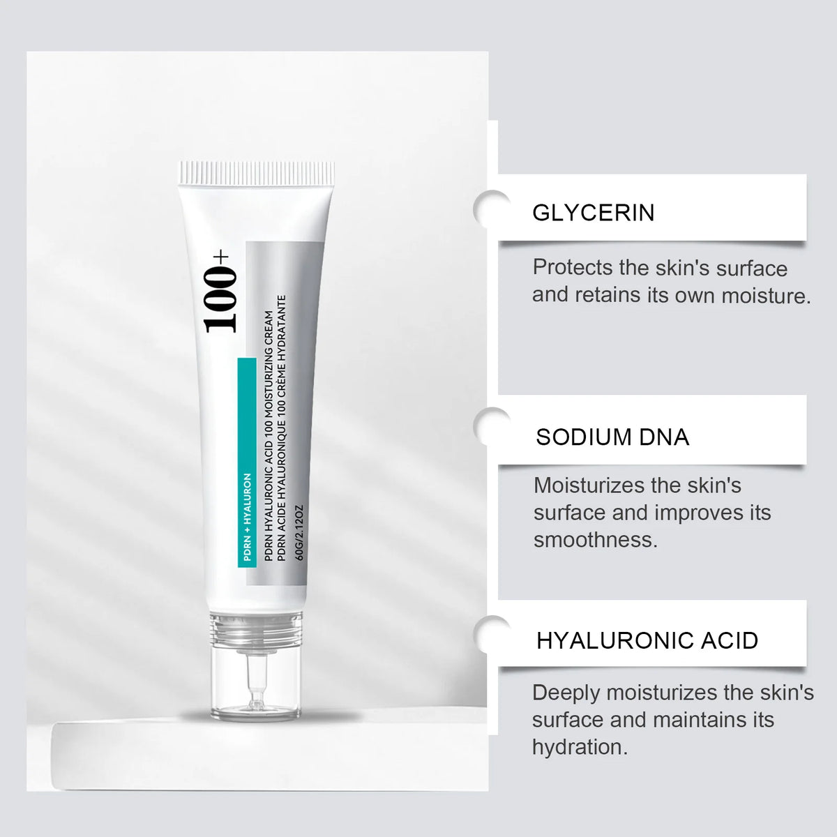 PDRN Hyaluronic Acid 100 Moisturizing Cream,Boost Facial Collagen Deep Hydrate Korean Glow Skincare Lightweight Face Moisturizer
