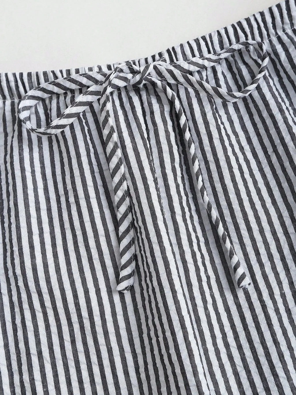 Spring/Summer Solid-Color Striped Set: Casual Tank Top, Tie-Front Tank Top, and Loose-Fit Tie-Front Solid-Color Pants