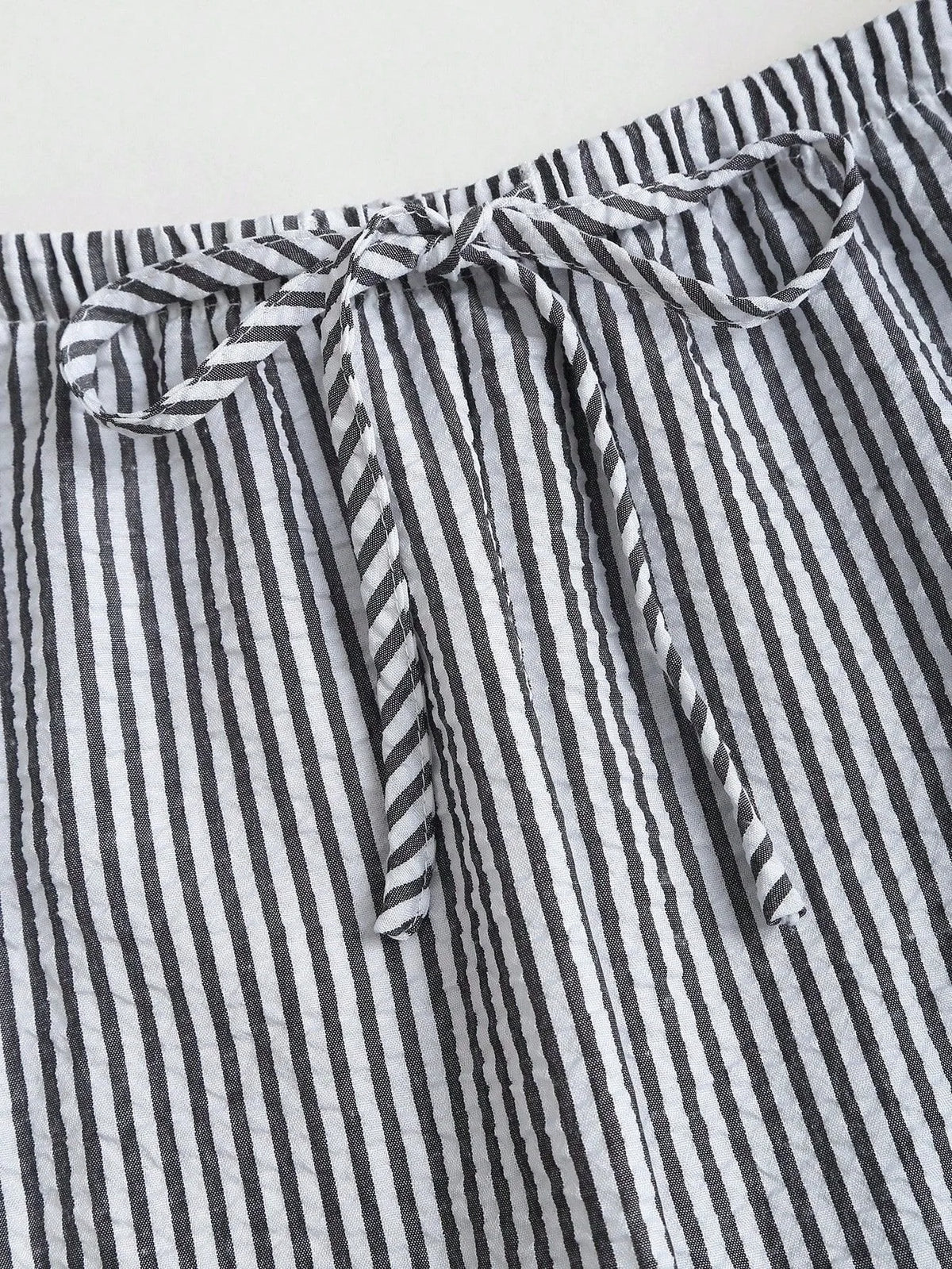 Spring/Summer Solid-Color Striped Set: Casual Tank Top, Tie-Front Tank Top, and Loose-Fit Tie-Front Solid-Color Pants
