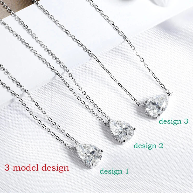 Smyoue 1-4CT Pear Cut Moissanite Pendant Necklace for Women Girls 3 Designs Lab Diamond Wedding Silver 925 Chains Fine Jewelry
