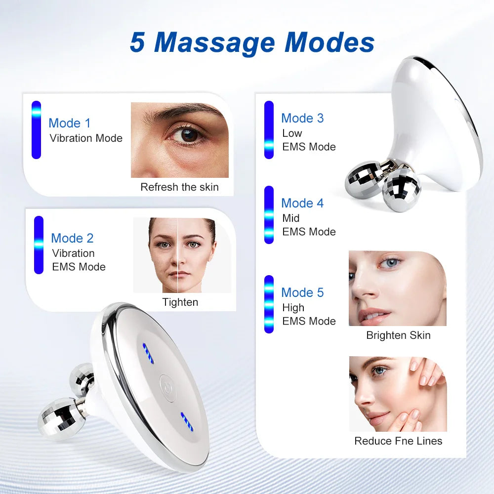 EMS Face Roller Massager Microcurrent Vibration Facial Neck Skin Care Device Face Lift Contour Beauty Tool Portable
