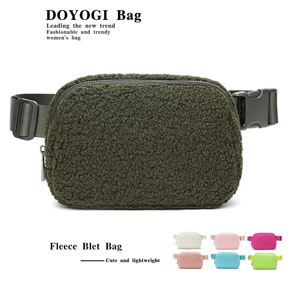 Winter Fleece Belt Bag for Everywhere Women Crossbody Bag White Fanny Pack Bag Small Waist Bag with Adjustable Strap (Ivory)