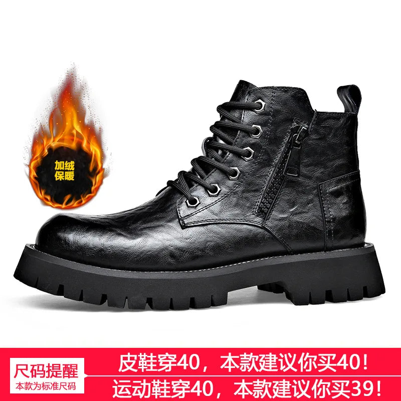 2025 autumn and winter boots men's British style versatile high top leather shoes workwear snow leather boots men's short boots