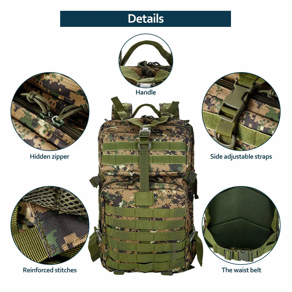 50 Liters Outdoor Tactical Dual Shoulder Large 3P Backpack Backcountry Cycling Sports Backpack Travel Attack Camouflage Multi-Fu