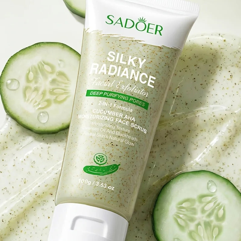 2Pcs Cucumber AHA Face Scrub Balm, Deep Cleansing, Hydrating, Exfoliating Particles, Brighter and Radiant Skin, Moisturizing