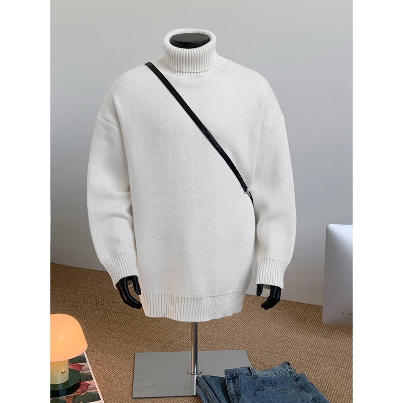 2026 New Autumn Men Turtle Neck Sweater Unisex Casual Loose Fit Trendy Knitted Top Pullovers Outwear Clothing Oversized M-3XL