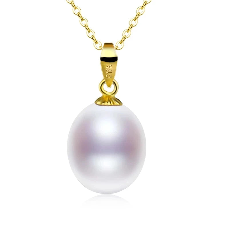 Natural Freshwater Drop Pearl Pendant Necklace 18K Gold Pure  Au750  Fine Jewelry Women Party Gift gold-plated Chain D364